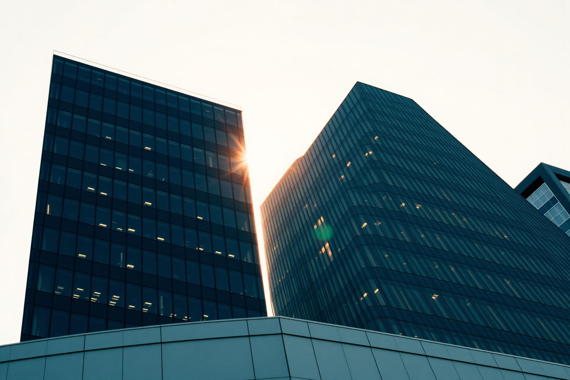 Premium glass office towers at golden hour
